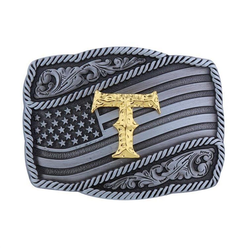 6780 Western Cowboy Belt Buckle , Initial Letters American Flag Belt Buckle